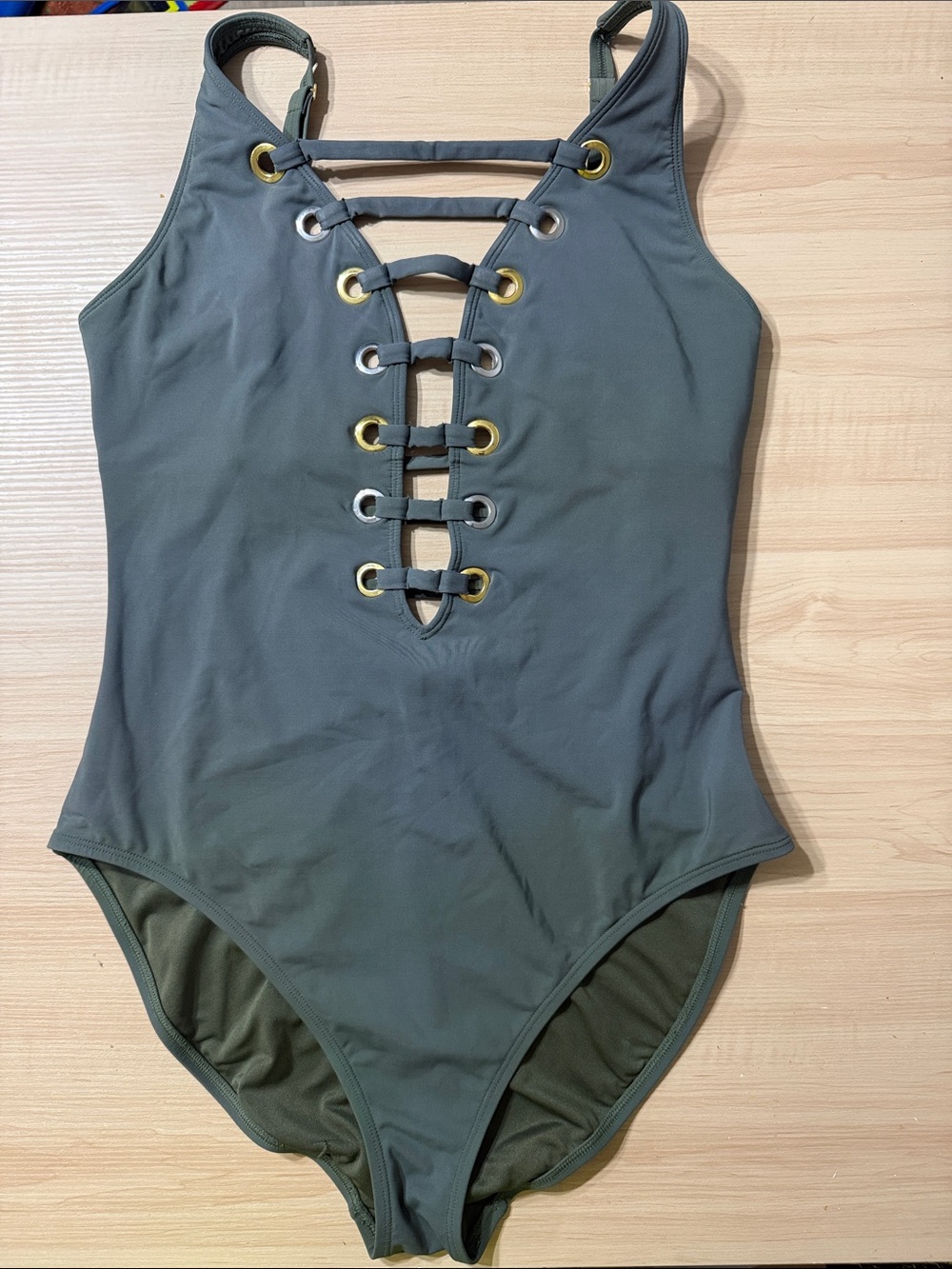 Bleu Rod Beattie Olive Green Lace-Up One-Piece Swimsuit